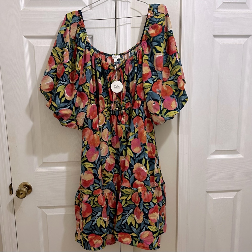 Oddi Los Angeles Just Peachy Multicolor Mini Dress On/Off Shoulder Size 1X NWT - Picture 5 of 9